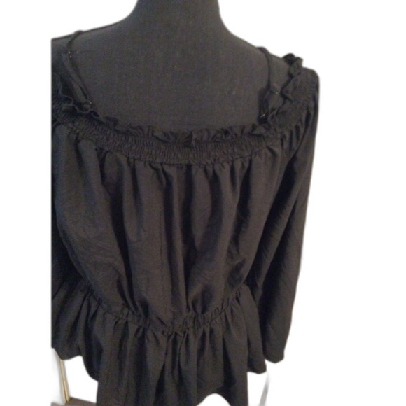 Plus size 2XL SOFT black off shoulders romantic smock neckline shirt top - Picture 3 of 5